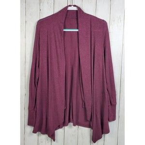 Style & Co Cardigan Sweater Womens Medium Burgundy Duster Open Front Pockets